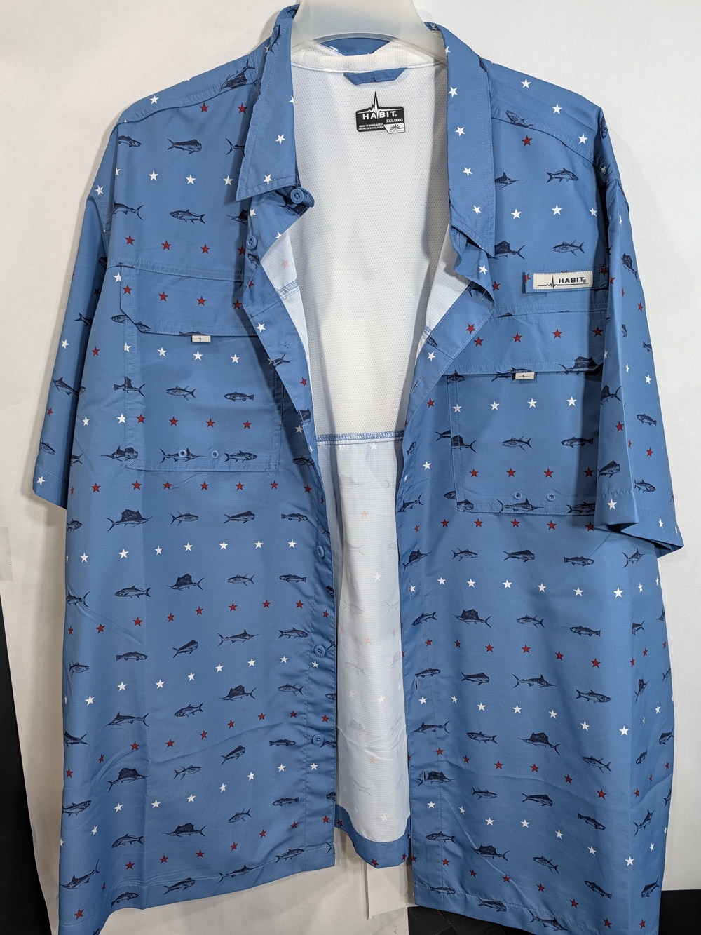 Habit Short-Sleeve Button-Down Shirt in Blue Fish Print